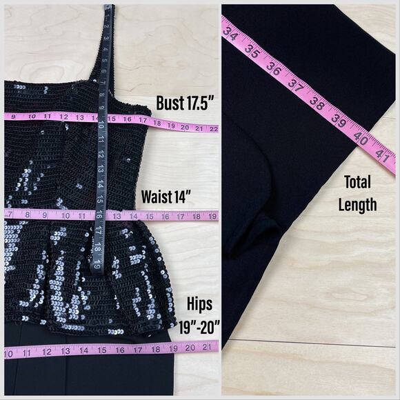 Vintage 1980s Sleeveless Black Sequins Peplum Cocktail Dress - Picture 7 of 8